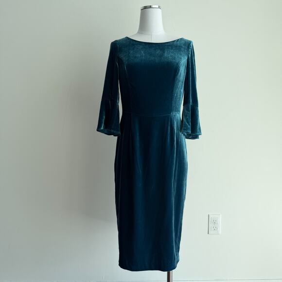 Boden Dress 4R Blue Velvet Teal Flutter Sleeve Silk Blend Elegant Old Money Chic - Picture 1 of 11